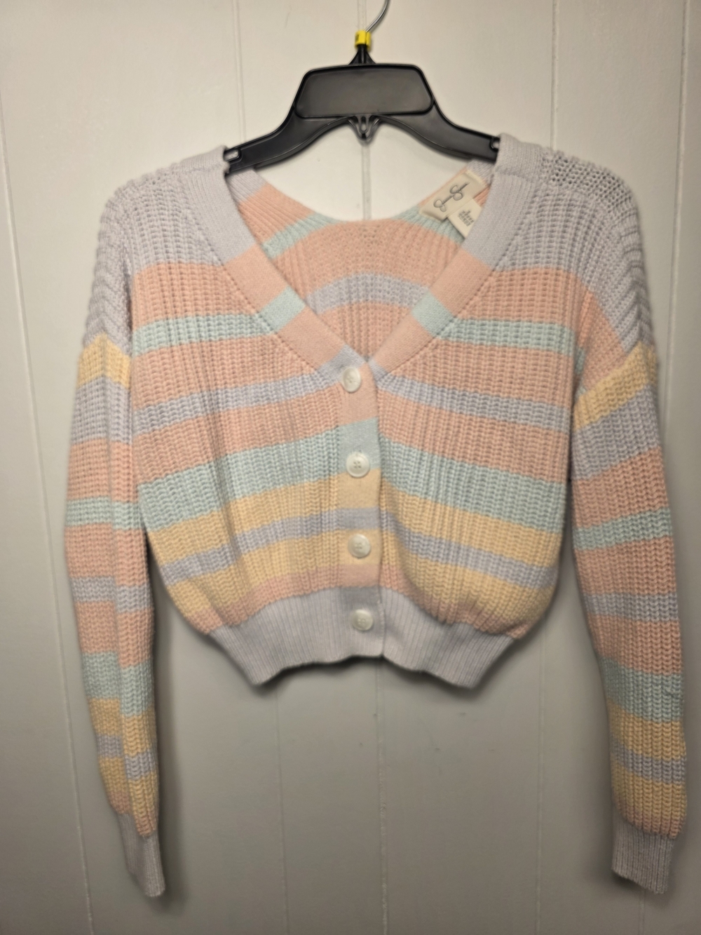 Pastel Striped Cropped Cardigan Sweater - Multicolor